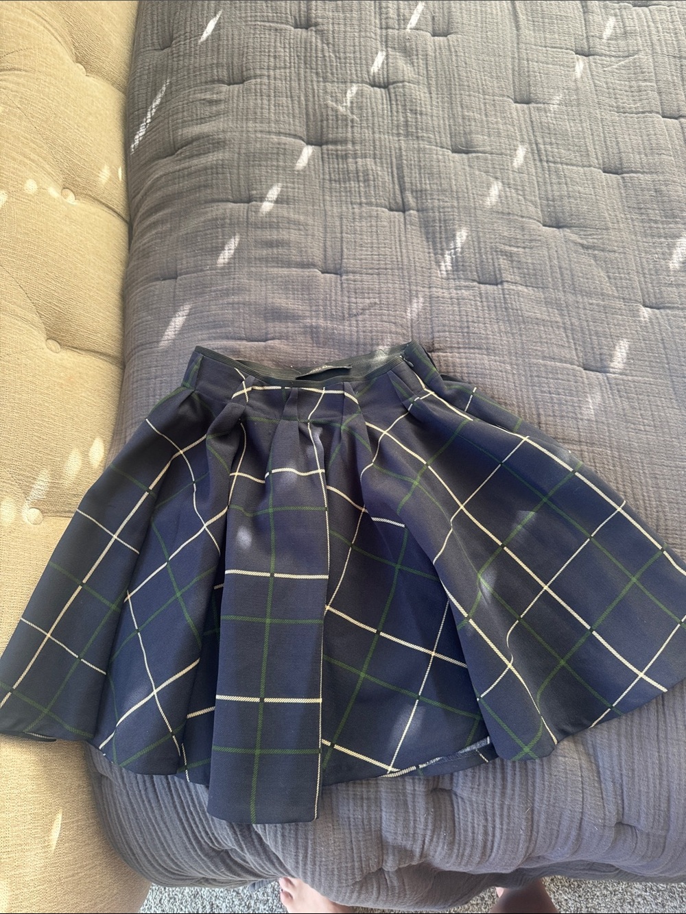 Zara Navy Plaid Circle Skirt with Green & White Windowpane